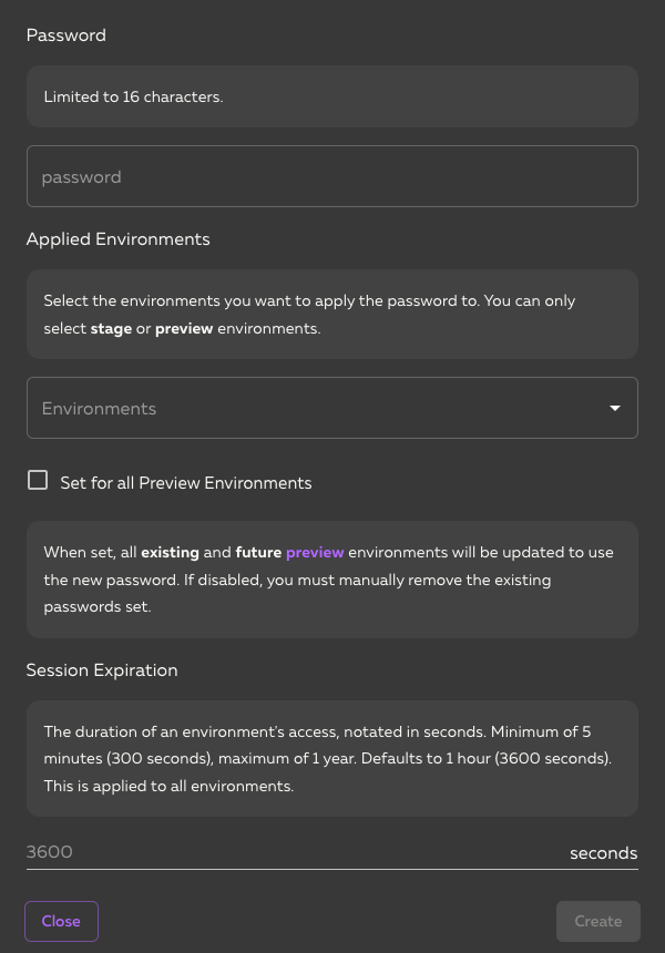 Enable password protection dialog box